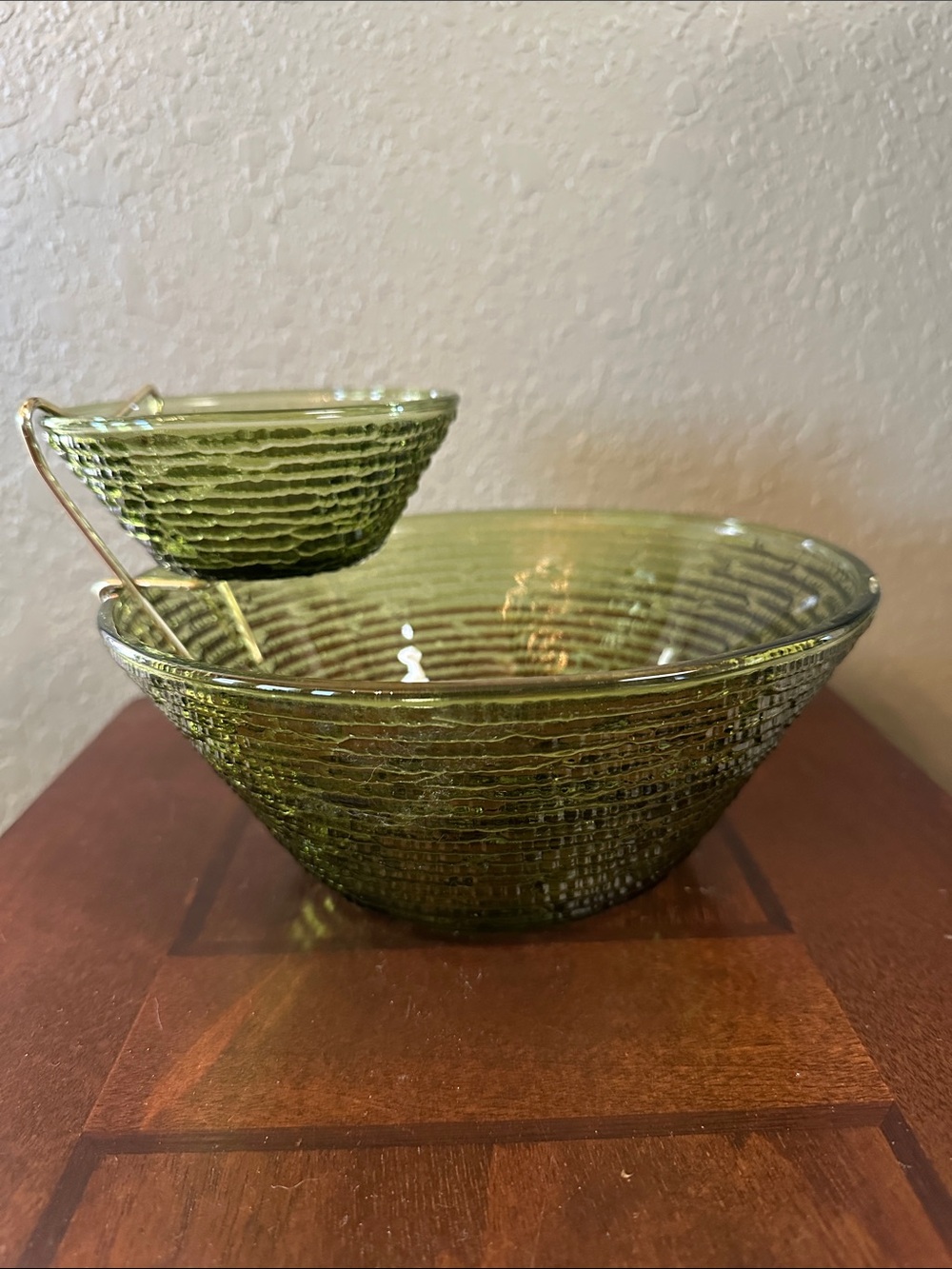 Vintage Anchor Hocking Soreno Avocado Green Chip & Dip Set